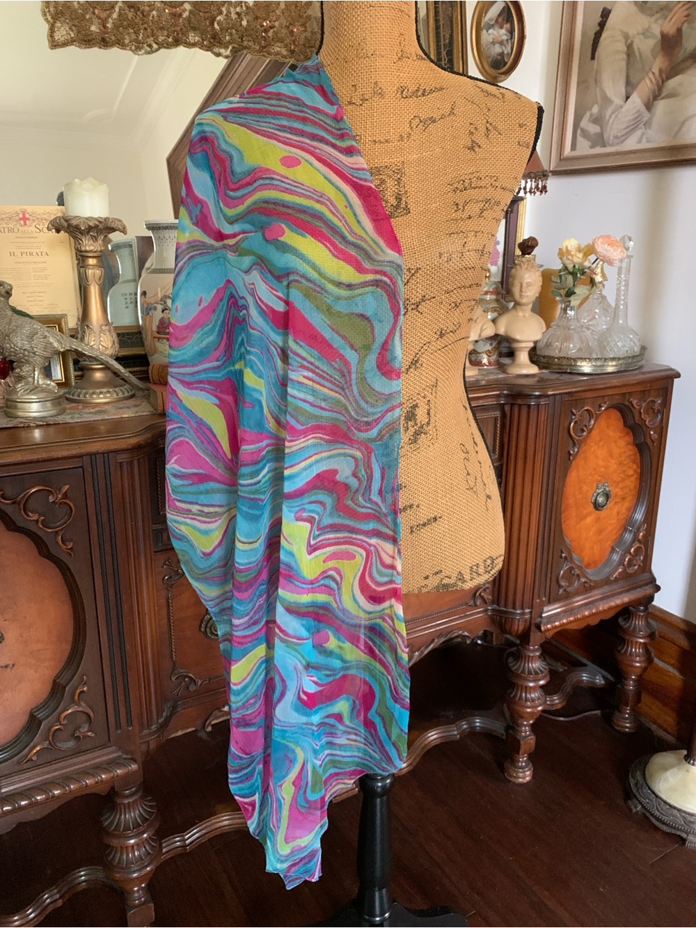 Vintage Boho Hoppie Abstract 60’s/70’s/80’s-inspired Silky Chiffon Scarf Shawl